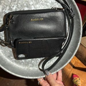 Bandolier iphone 10 pebbled leather cross body set